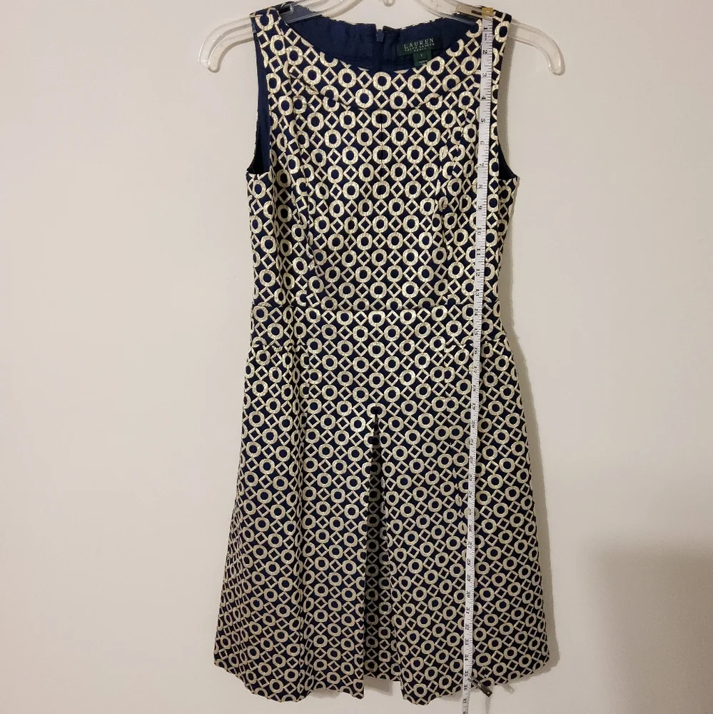 LAUREN Ralph Lauren Geometric Print Fit And Flare Sleeveless Boat Neck Size 2 - Picture 2 of 10